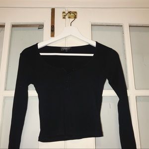 Black Button Down Crop Top